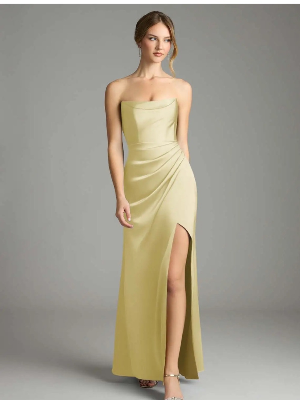 Azazie Strapless lemon sorbet bridesmaid dress with Side Slit